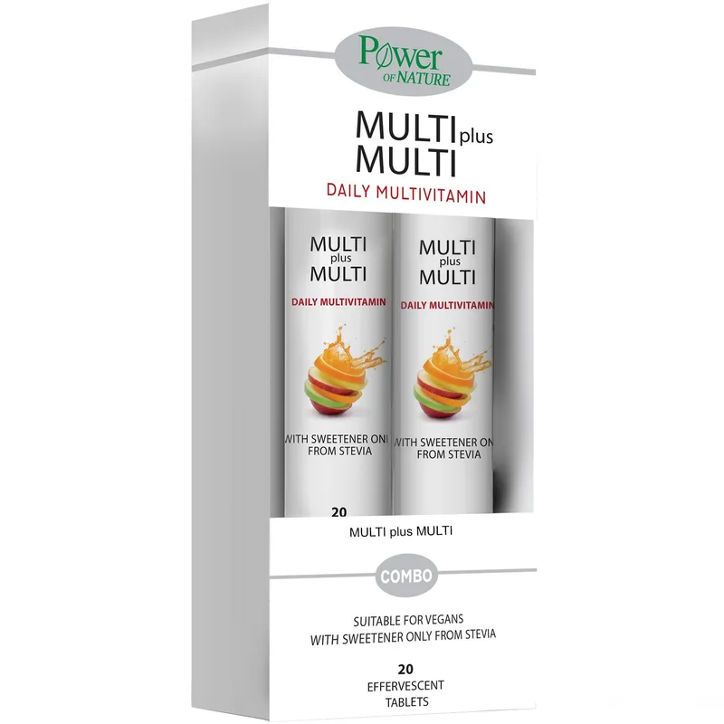 Power Health Promo Multi Plus Multi Συμπλήρωμα Διατροφής Πολυβιταμινών, Μετάλλων & Ιχνοστοιχείων για Ενέργεια Κατά της Κούρασης & Κόπωσης με Γεύση Ροδάκινο 40 Effer.tabs (2x20 Effer.tabs)