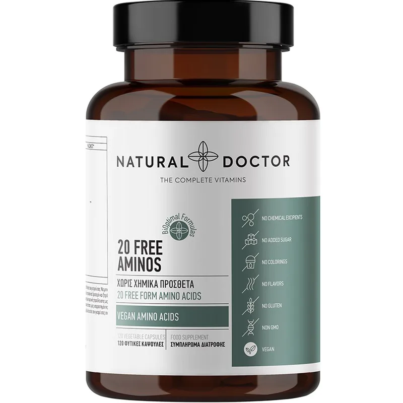 Natural Doctor 20 Free Aminos Συμπλήρωμα Διατροφής 20 Φυτικών Αμινοξέων για Ενέργεια, Φυσική Μυϊκή Αποκατάσταση & Αντιμετώπιση Χρόνιας Κόπωσης 120veg.caps