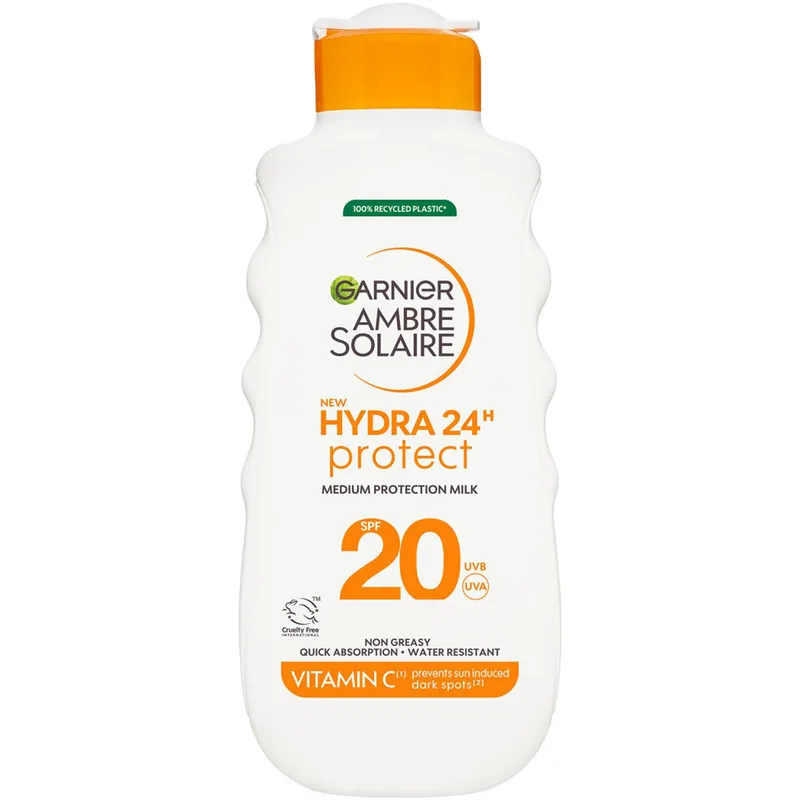 Garnier Ambre Solaire Hydra 24H Protect Lotion Spf20 Αντηλιακό Γαλάκτωμα Σώματος Μεσαίας Προστασίας με Βιταμίνη Cg 175ml