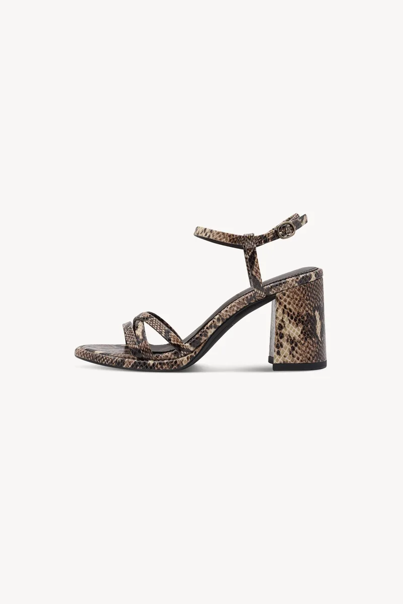 Tamaris γυναικεία πέδιλα με χοντρό τακούνι και animal print - 1-28327-46 Μπεζ