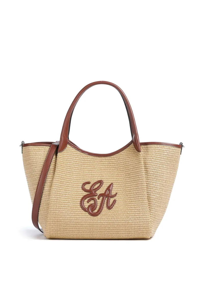 Emporio Armani γυναικεία ψάθινη τσάντα tote με monogram (M/L) - EW001009AF25819 Καφέ