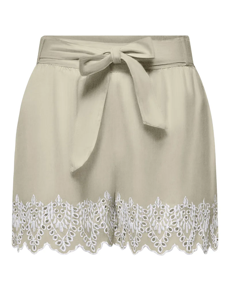 ONLY ONLTULUM EMB LOOSE BELT SHORTS WVN 15368893-Olive GrayBRIGHT WHITE EMB Biege