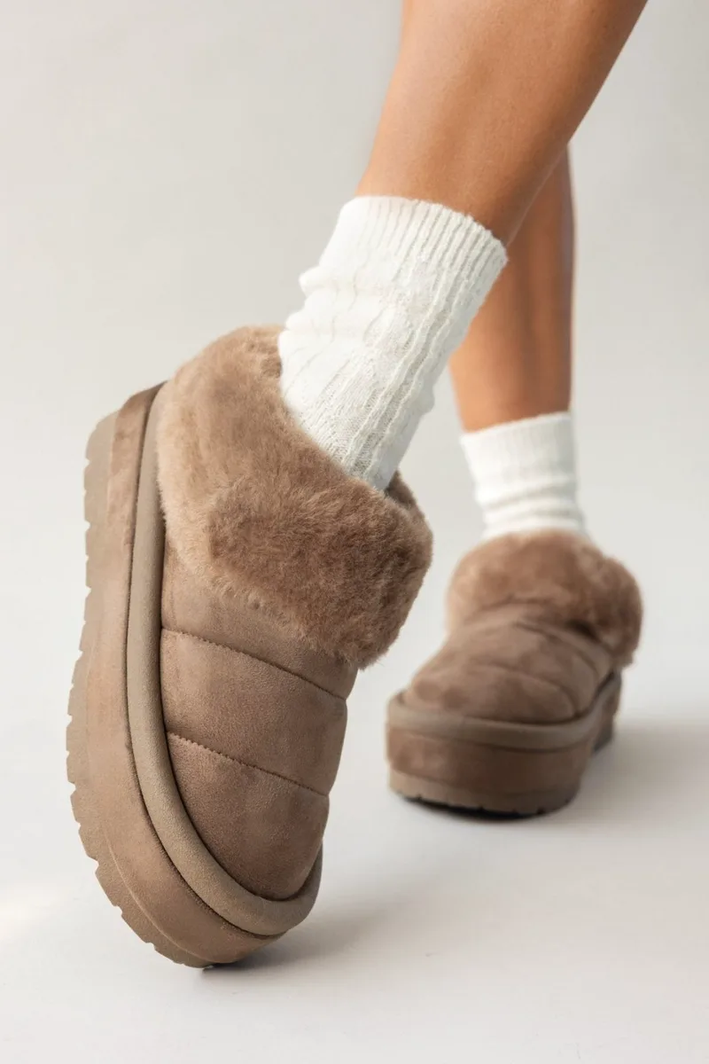 ERYNN Faux Fur Slippers - 9042 - Taupe
