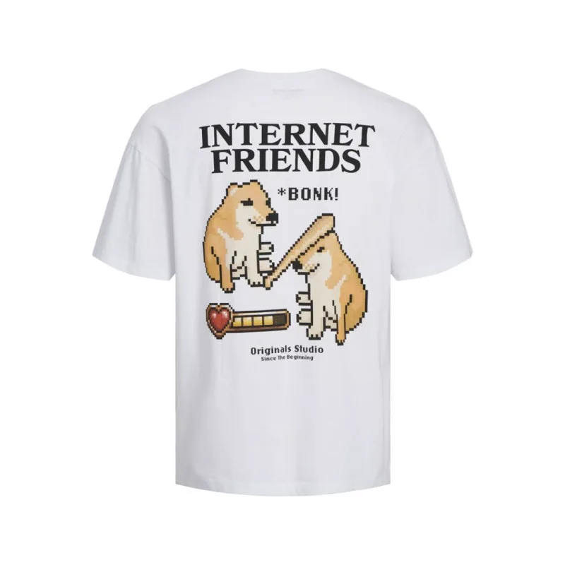 Jack & Jones "Cyberspace" T-shirt σε Plus fit γραμμή,με μεταξοτυπία - Bright White