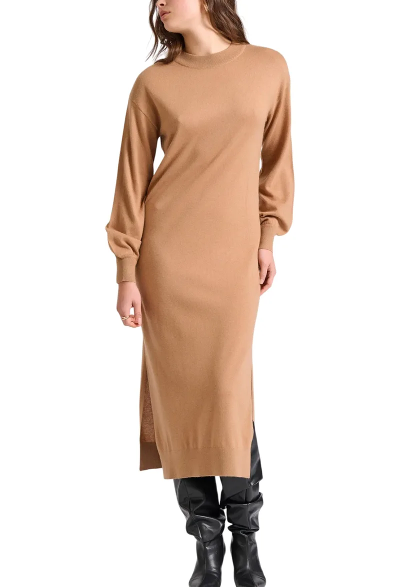 Φόρεμα Funky Buddha Πλεκτό FBL010-103-13-CAMEL Γυναικείο