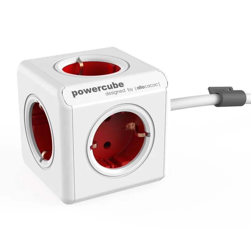 Allocacoc PowerCube Original Extended - Πολύπριζο Με 5 Υποδοχές - Red (1306RD/DEEXPC)