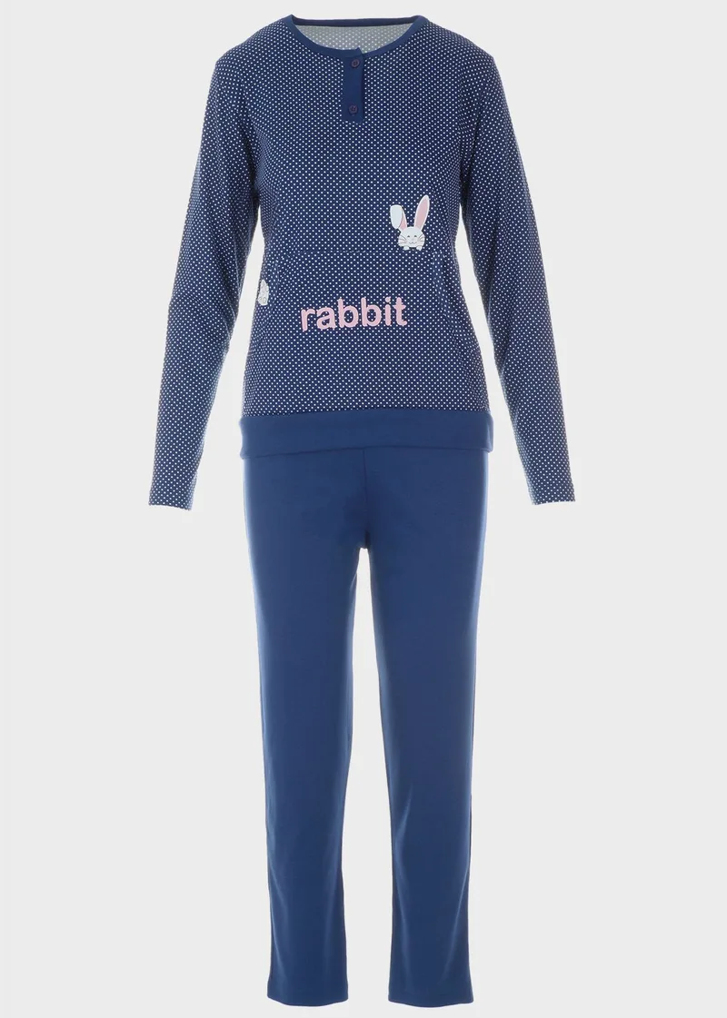 Πιτζάμα γυναικεία βαμβακερή Rabbit πουά NAVY