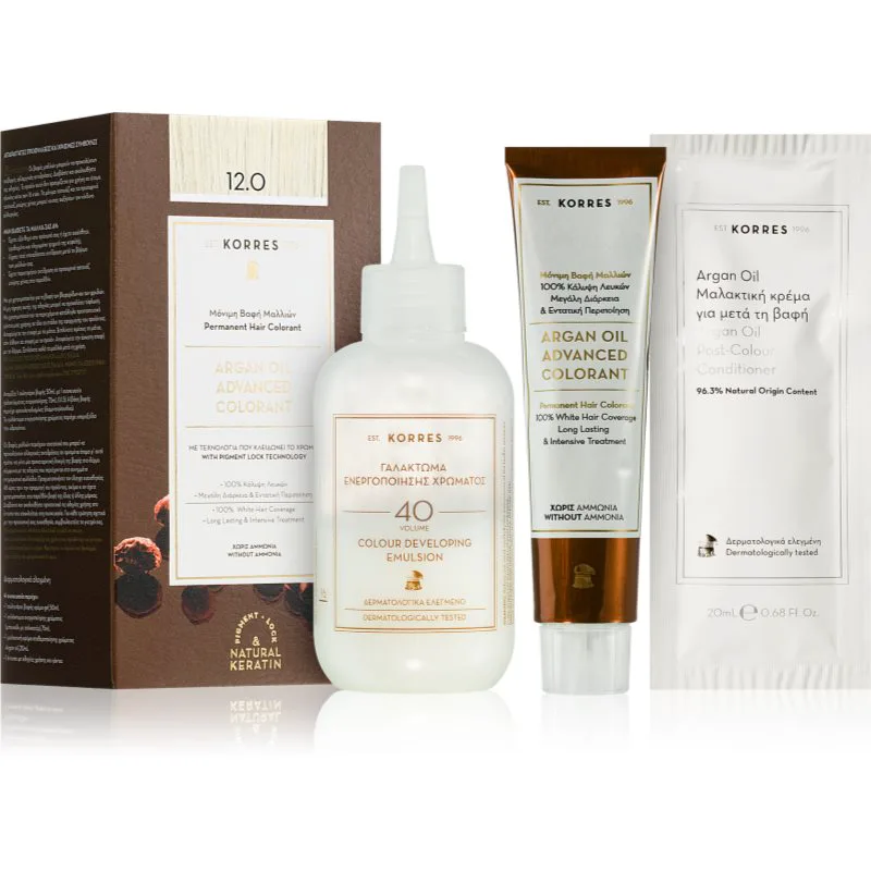 Korres Argan Oil μόνιμη βαφή μαλλιών με έλαιο αργκάν απόχρωση 12.0 Special Blonde 50 ml