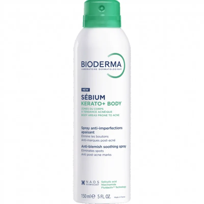 Bioderma Sebium Kerato+ Anti-Blemish Soothing Body Spray 150ml,Καταπραϋντικό Σπρέι Σώματος για Ατέλειες, Κοκκινίλες & Σημάδια