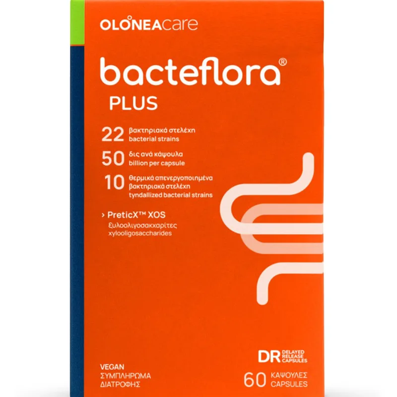 Olonea Bacteflora Plus Συμπλήρωμα Διατροφής με Προβιοτικά & Πρεβιοτικά για την Ισορροπία του Εντερικού Μικροβιώματος & την Καλή Λειτουργία του Εντέρου 60caps