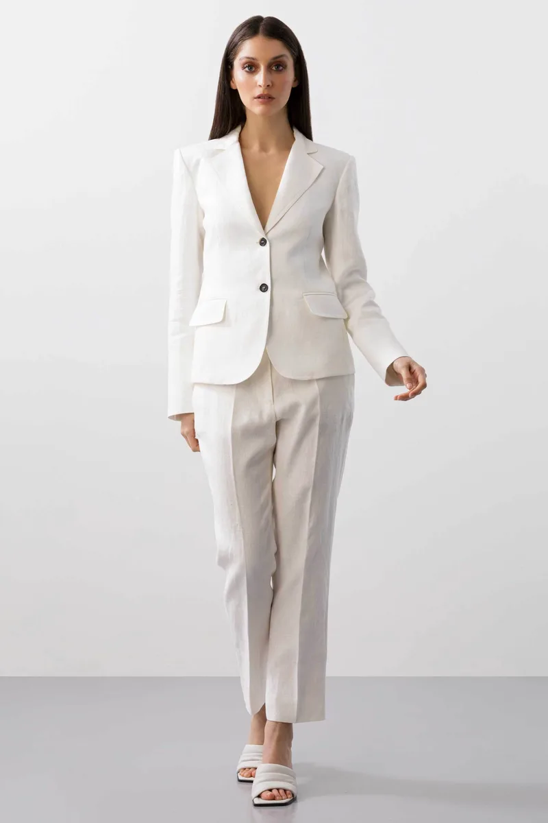 BCBGMAXAZRIA γυναικείο λινό σακάκι μεσάτο - 23SRJ205LI03 Λευκό