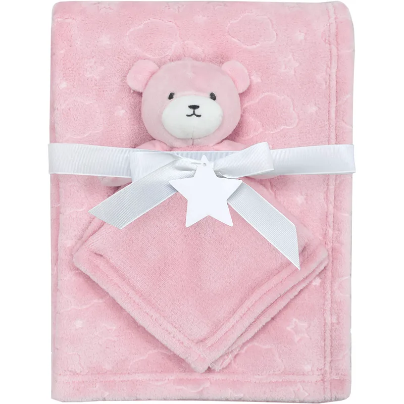 Κουβέρτα Fleece Αγκαλιάς 75x100 & Πανάκι Παρηγοριάς Dimcol Bear 08 Ροζ