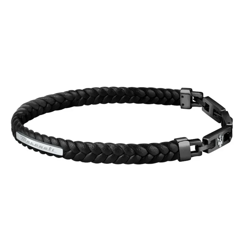 Ανδρικό βραχιόλι Maserati Black Recycled Leather JM222AVE02 JM222AVE02 Ατσάλι