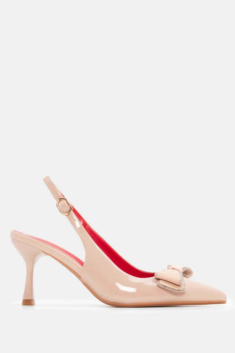 Γόβες Μυτερές Slingback με Φιόγκο - Μπεζ