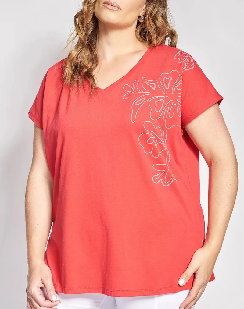 PARABITA T-Shirt με στάμπα γραμμικό σχέδιο στον ώμο 012610100648-004 Red