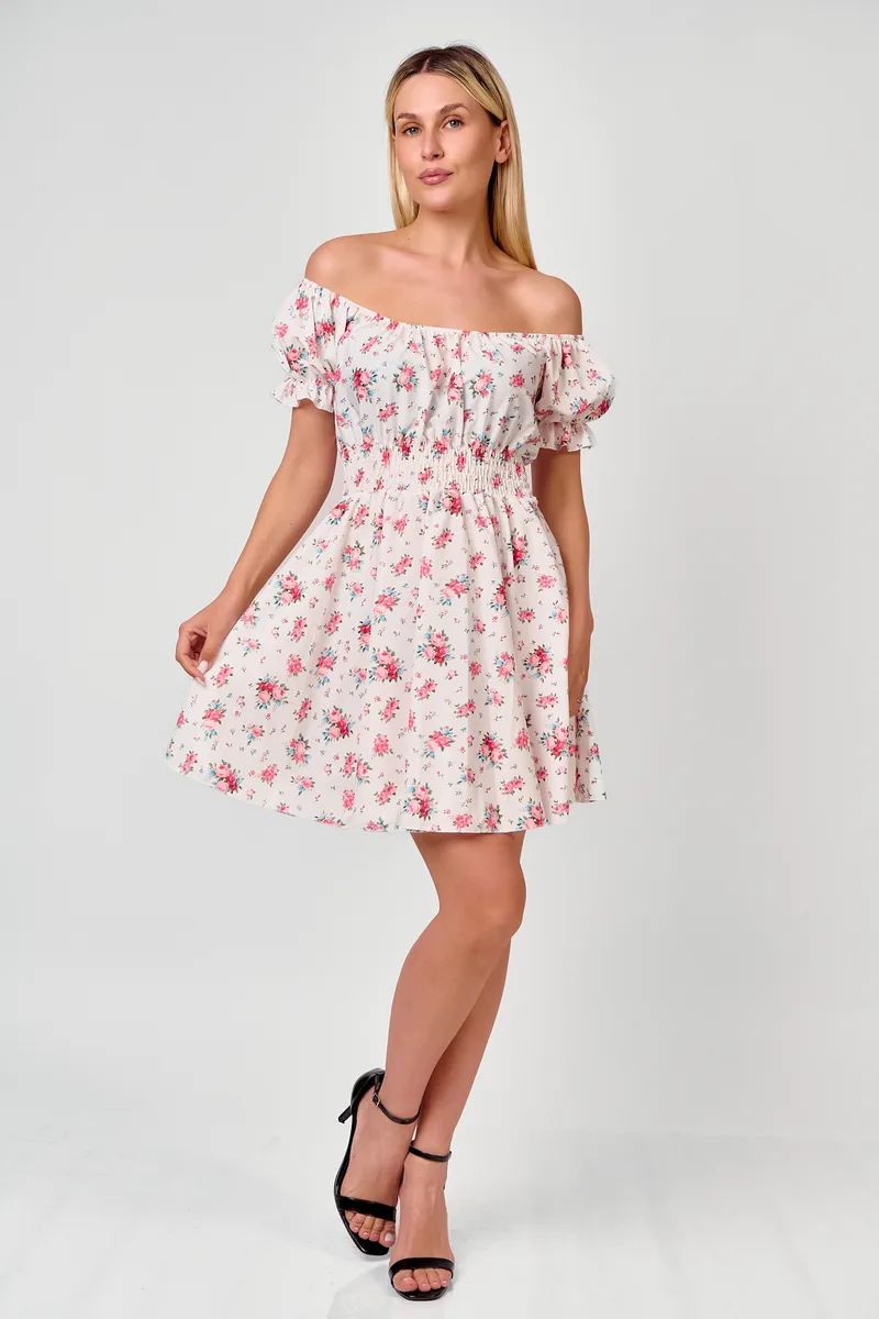 Floral Mini Φόρεμα Off Shoulder Σε Άσπρο Χρώμα | Dress Up Άσπρο