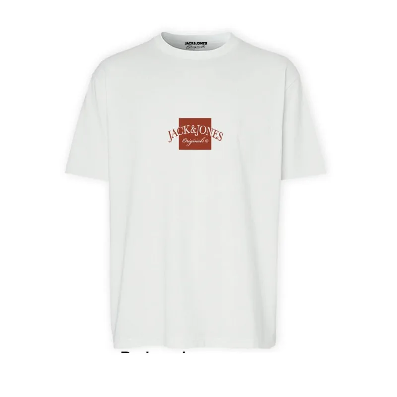 Jack & Jones "Boston Tee"σε Plus fit γραμμή,με μεταξοτυπία - Bright White
