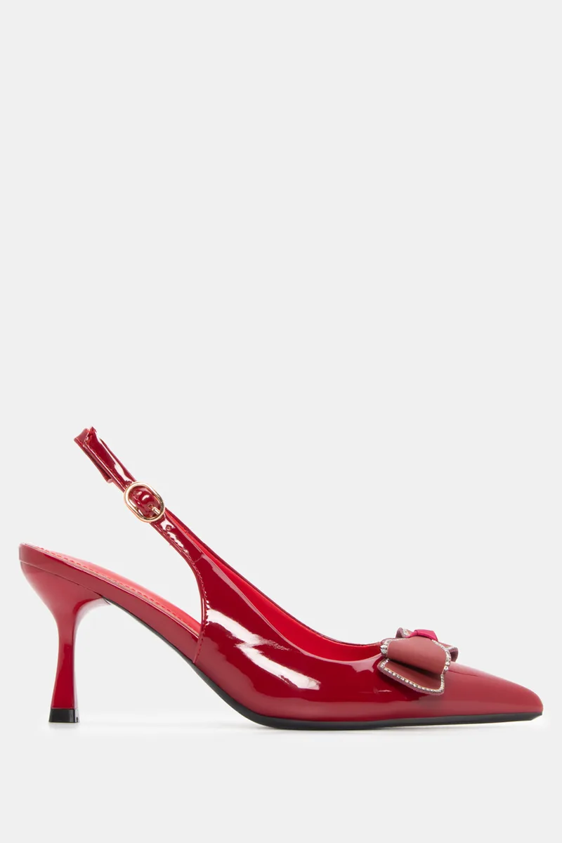 Γόβες Μυτερές Slingback με Φιόγκο - Μπορντό-Λουστρίνι