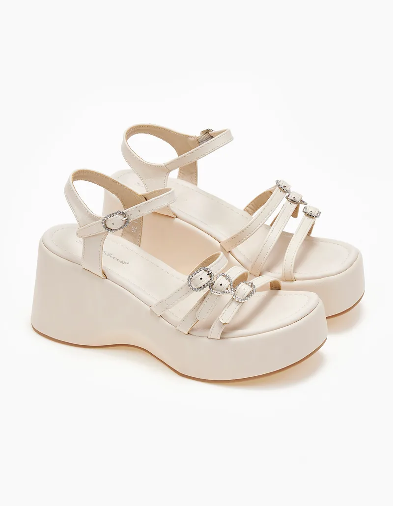 Πλατφόρμες πέδιλα με λεπτα λουράκια - Μπεζ