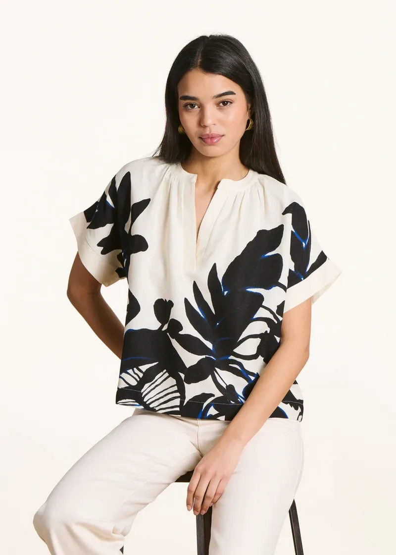 La Fee Maraboutee Γυναικείο Top Με Botanical Print Και Tunisian Neckline Loose Fit