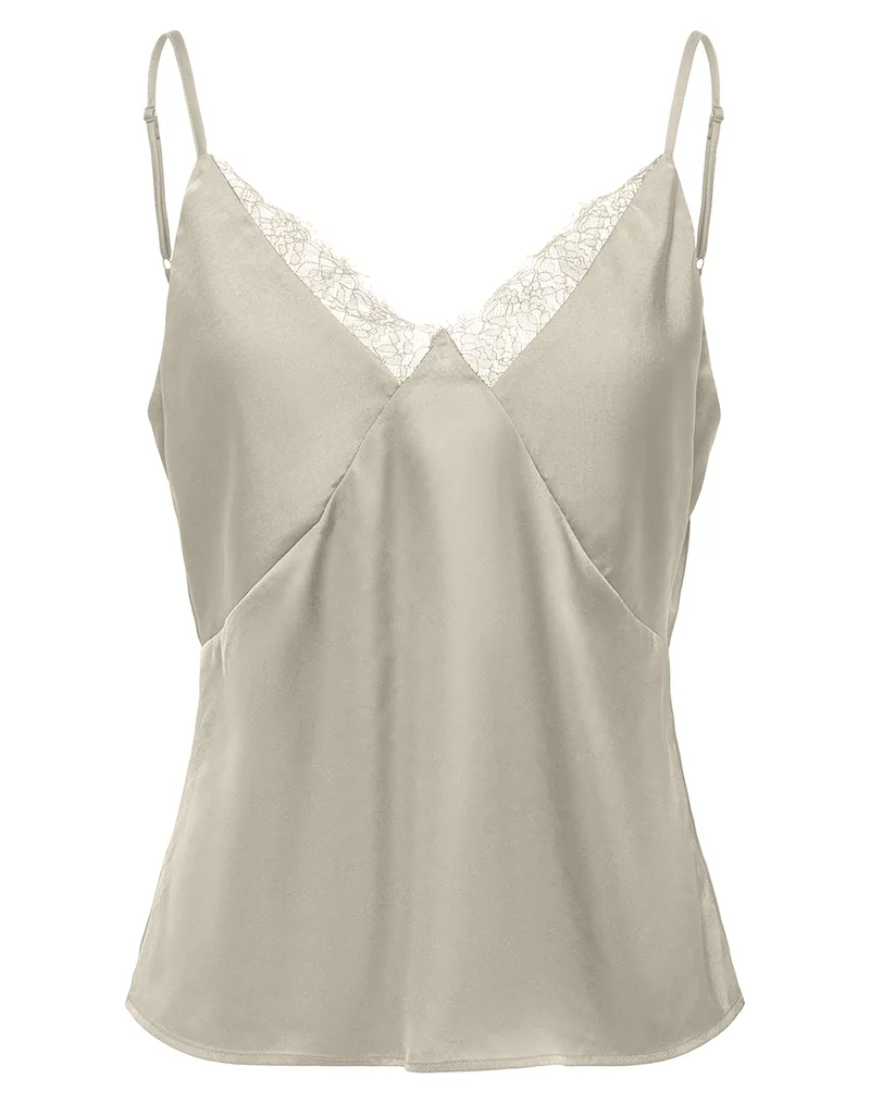 ONLY ONLFARAYA STRAP LACE SATIN TOP WVN 15380254-Oatmeal Biege