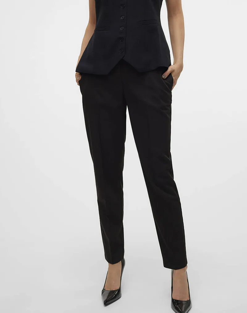 VERO MODA VMNILA MW TAPERED PANT NOOS 10320940-BLACK Black
