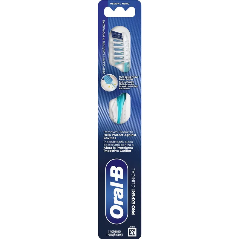 Oral-B Pro Expert Clinical Medium Toothbrush Χειροκίνητη Οδοντόβουρτσα με Μεσαίας Σκληρότητας Ίνες για Αφαίρεση Πλάκας & Προστασία από Κοιλότητες 1 Τεμάχιο - Γαλάζιο