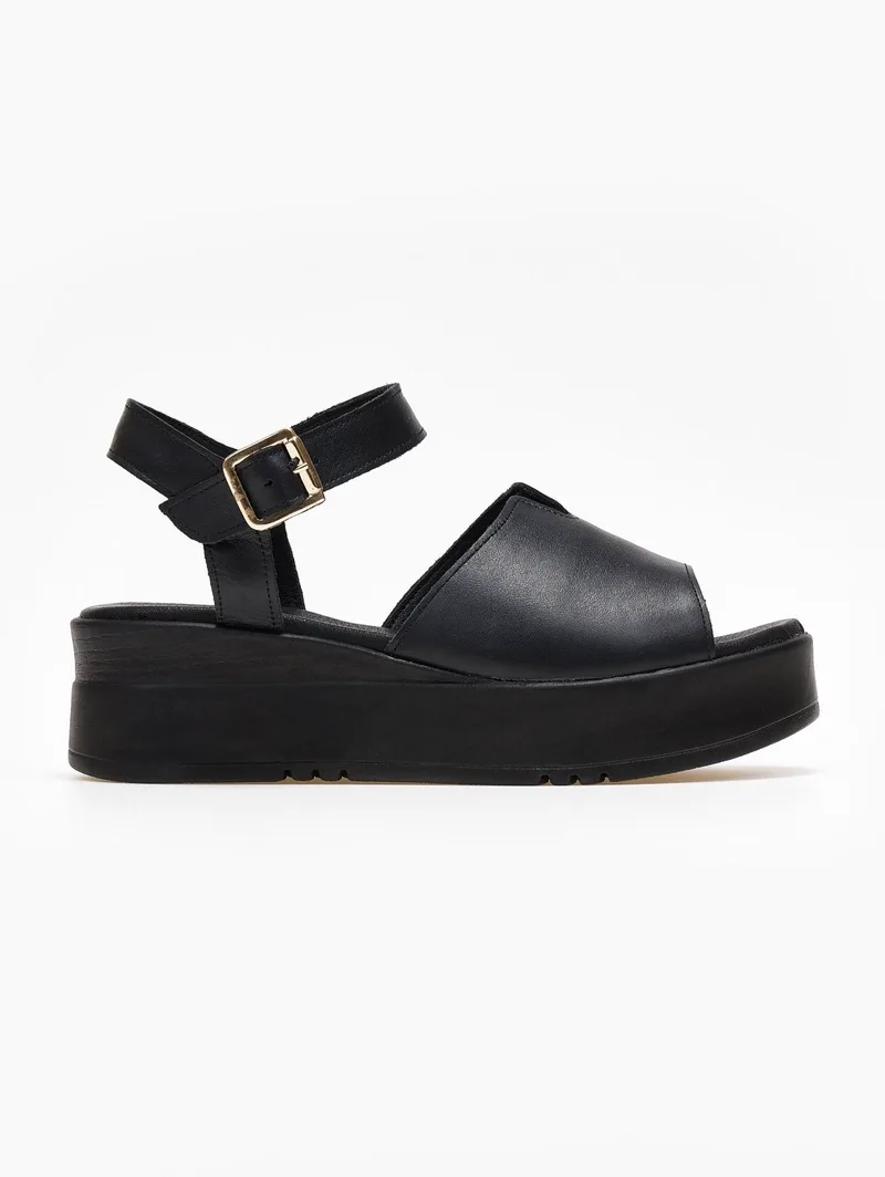 TFP Leather Platforms with Opening - T651 - Black