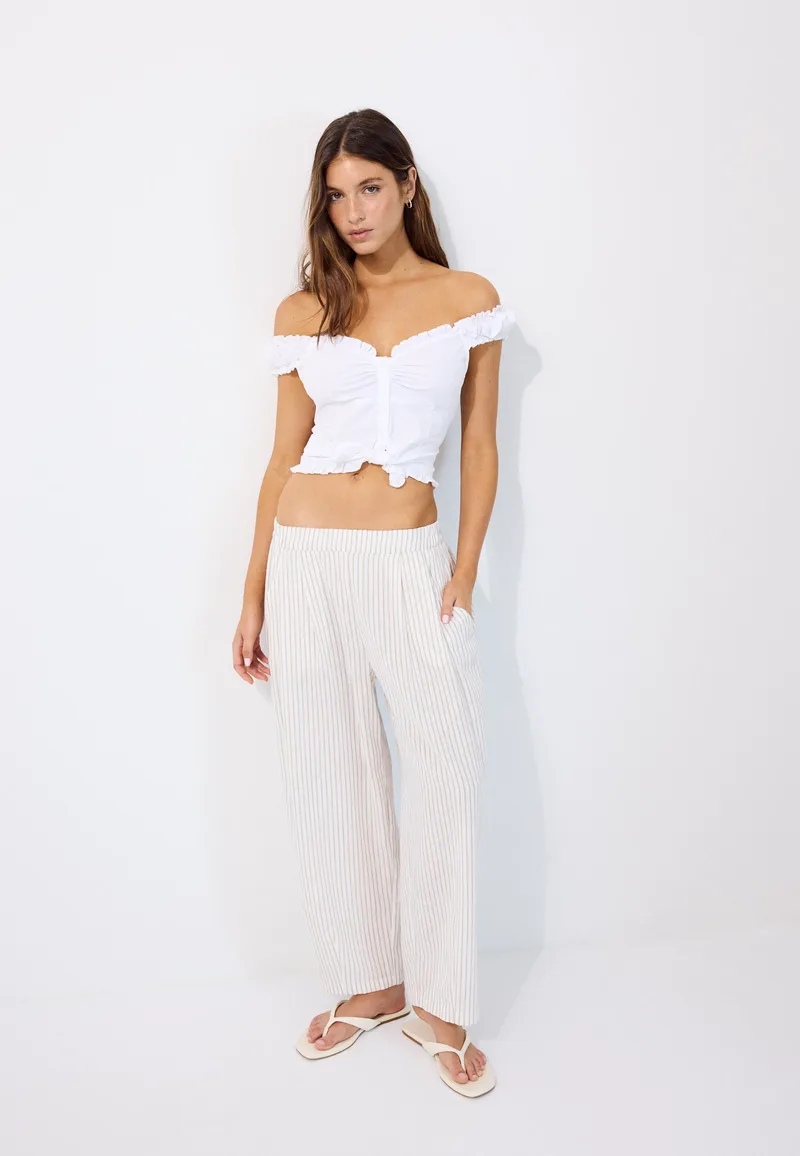 Stradivarius Χυτό Παντελόνι Barrel Πέτρα Xl