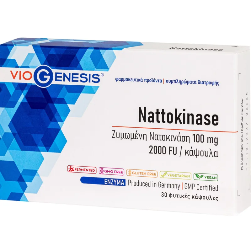 Viogenesis Nattokinase 100mg Συμπλήρωμα Διατροφής με Ζυμωμένη Νατοκινάση για την Καλή Καρδιαγγειακή Λειτουργία & τη Φυσιολογική Κυκλοφορία - Πήξη του Αίματος 30veg.caps​​​​​​​