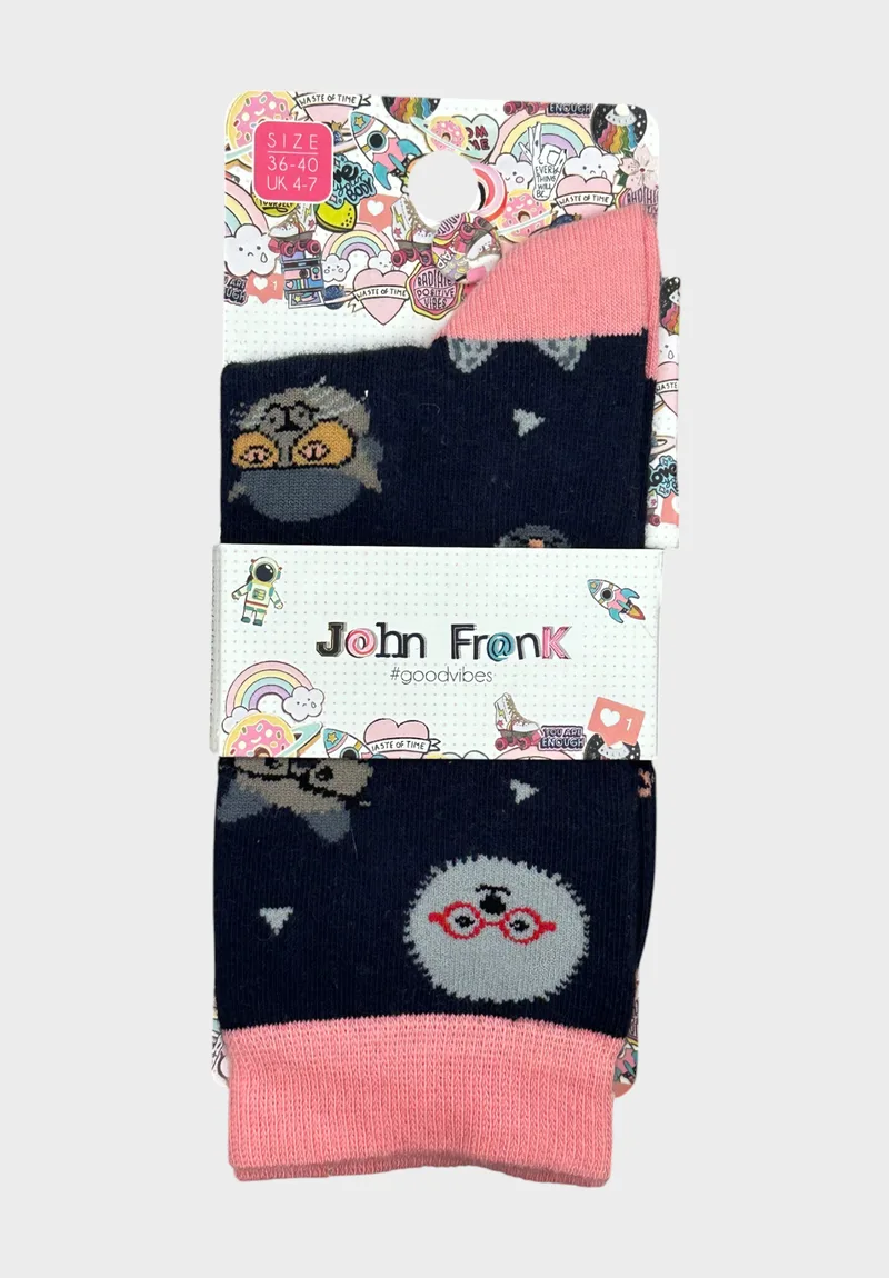 Γυναικείες Βαμβακερές Κάλτσες John Frank Funny Pets WJFLSFUN19-04-Μπλε