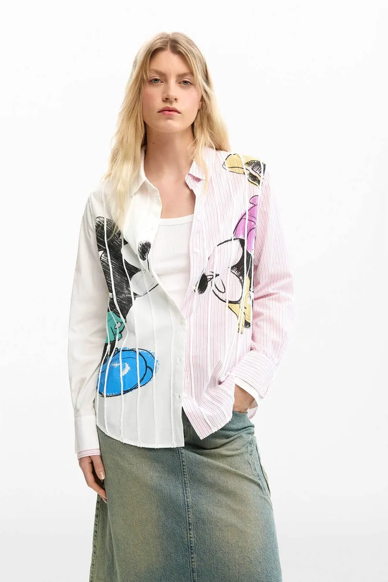Desigual γυναικείo πουκάμισο με print "Mickey and Minnie Mouse™" - 26SWCW19 Λευκό
