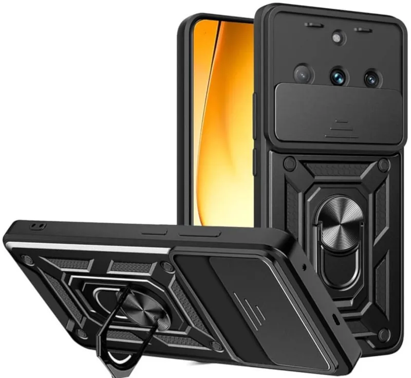 Θήκη Realme 11 Pro / 11 Pro Plus Bodycell Armor Slide Ανθεκτική με Κάλυμμα για την Κάμερα & Μεταλλικό Ring Holder - Black (5206015074677)