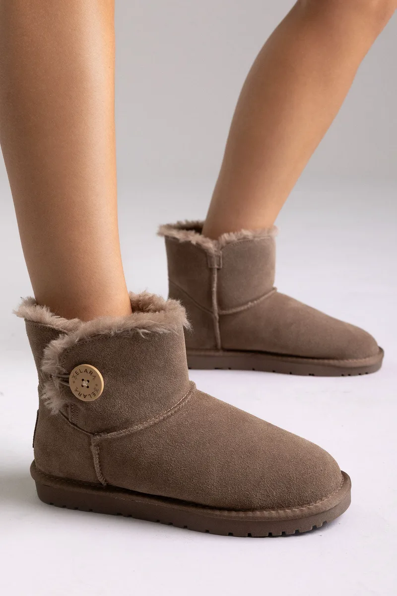 KELARA Fur Lined Ankle Boots - K41204 - Taupe Suede