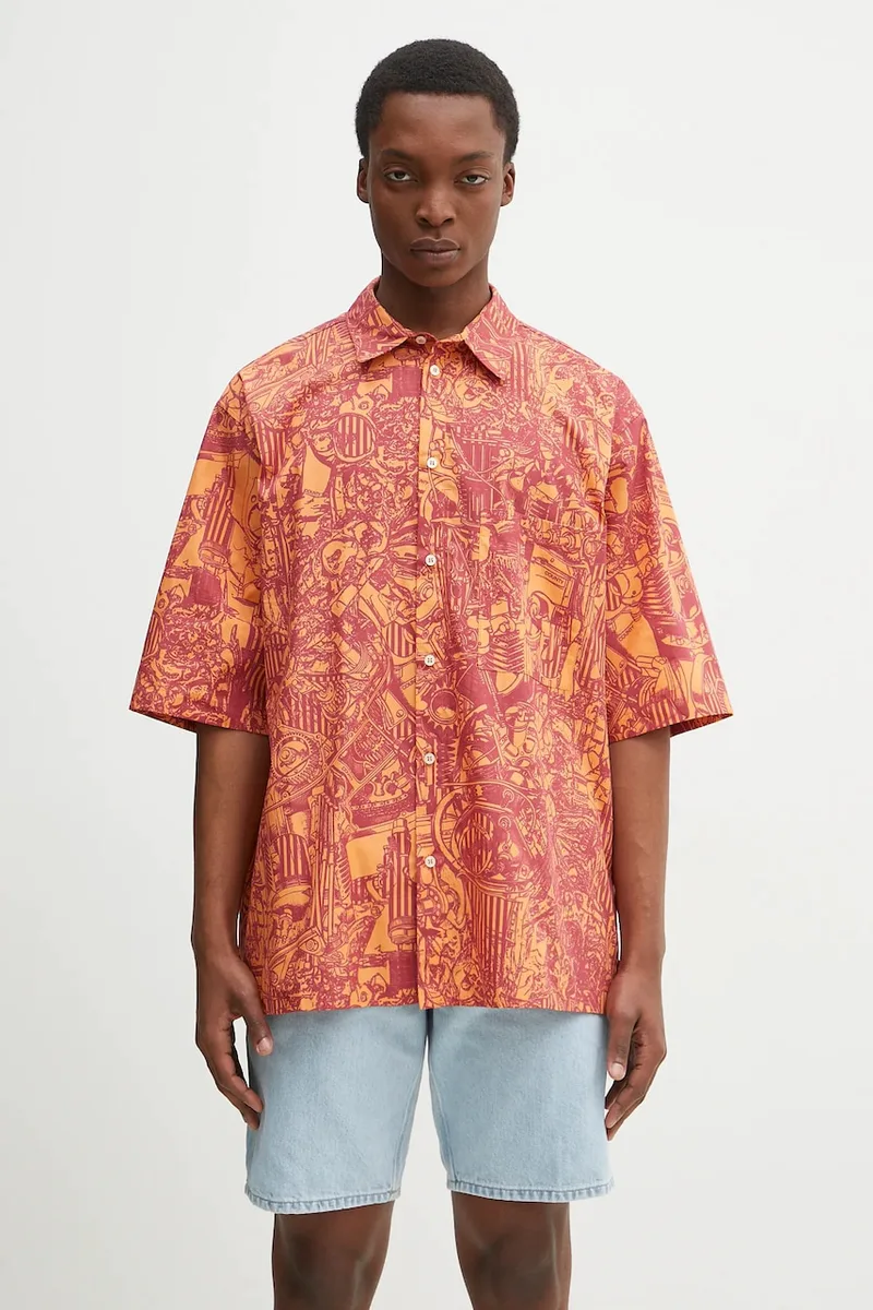 Βαμβακερό πουκάμισο Marcelo Burlon Aop Mech Bowling Shirt Πορτοκαλί Burgundy