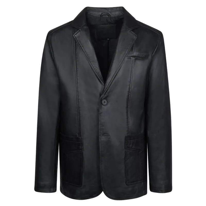 Prince Oliver Δερμάτινο Σακάκι Mαύρο 100% Leather (Modern Fit)