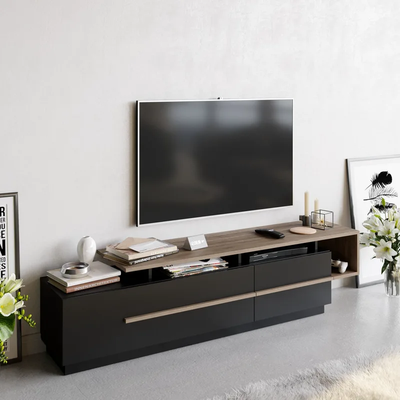Βάση Τηλεόρασης Pia - Black, Walnut 788Dec4039 (180x46,4x38,9)