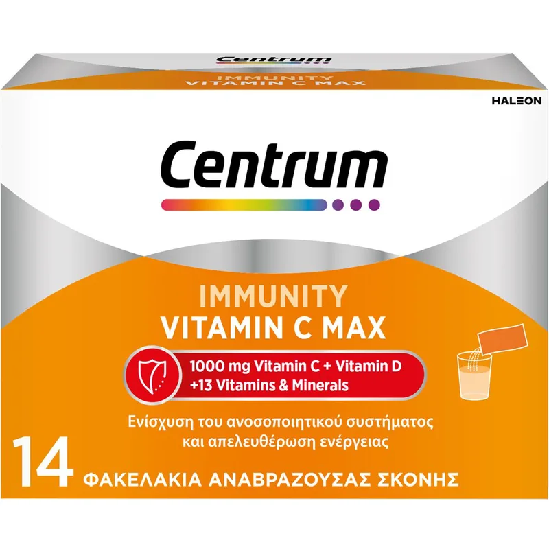 Centrum Immunity Vitamin C Max Vit.C 1000mg & Vit.D Συμπλήρωμα Διατροφής για Ενίσχυση του Ανοσοποιητικού & Ενέργεια, Γεύση Πορτοκάλι 14 Sachets