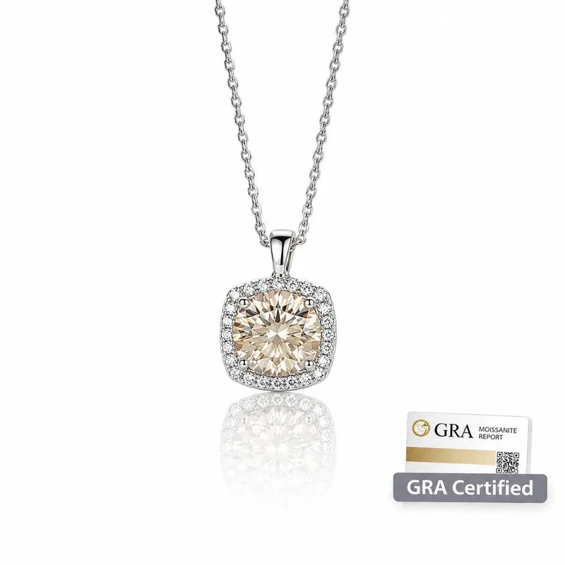 Ασημένιο Κολιέ με Moissanite 1ct Round Brilliant και GRA