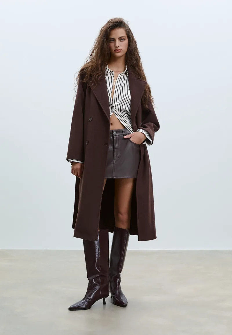 Stradivarius Παλτό Trench Με Απαλή Υφή Καφέ Xs