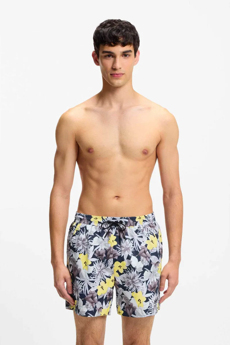 Hugo Boss ανδρικό μαγιό με floral print και ελαστική μέση "Calala" - 50510061 Κίτρινο