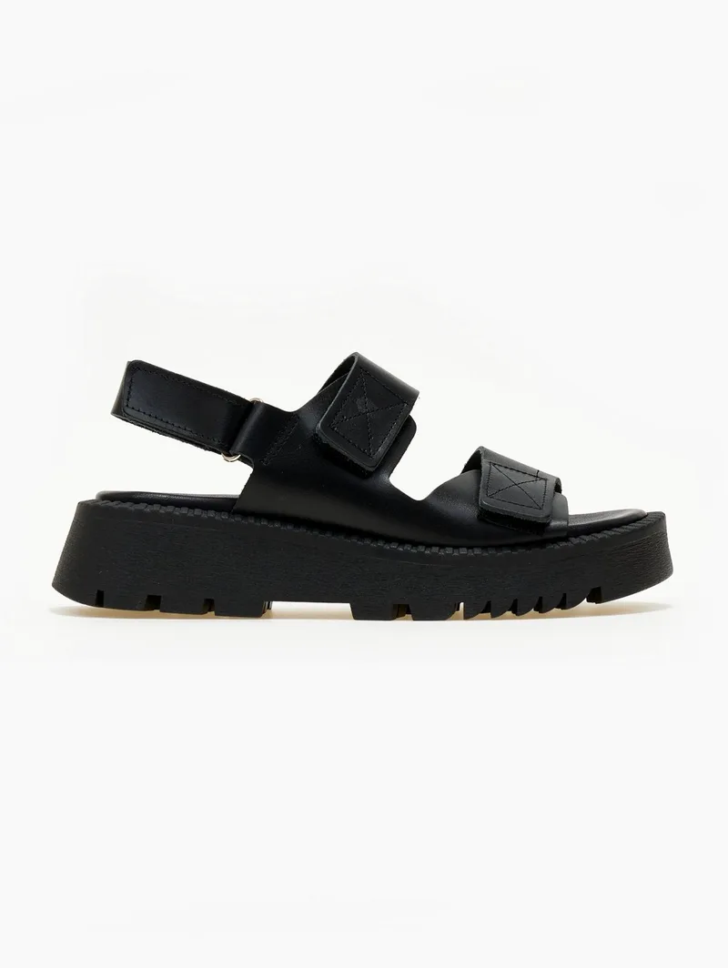TFP Leather Flatform Sandals Velcro - 2990 - Black