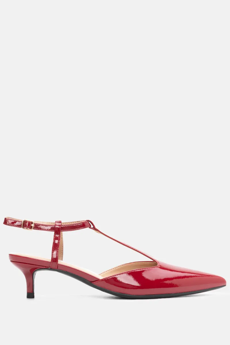 Γόβες Μυτερές Slingback με Τόκα - Μπορντό-Λουστρίνι