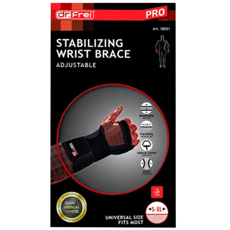 Dr. Frei Stabilizing Wrist Brace Adjustable Ρυθμιζόμενος Νάρθηκας Καρπού Μαύρο One Size 1 Τεμάχιο - Αριστερό