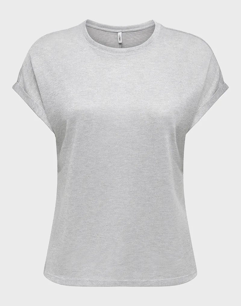 ONLY ONLAMBER SS O-NECK SHINE TOP JRS 15343485-Light Grey MelangeSilverglitter LightGray