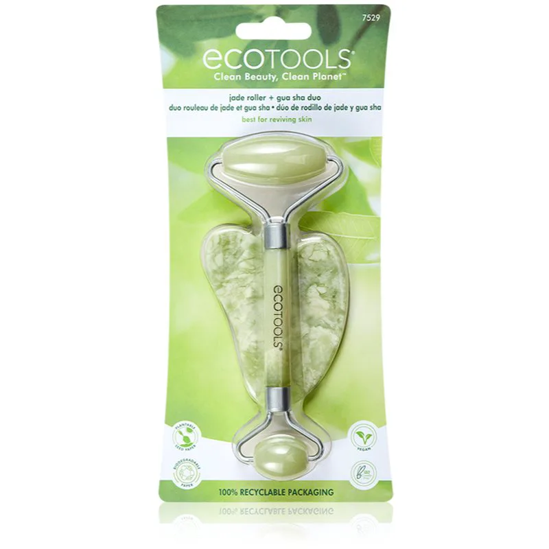 EcoTools Jade Roller & Gua Sha κύλινδρος για μασάζ Για το πρόσωπο και οδηγίες για μασάζ 2 τμχ