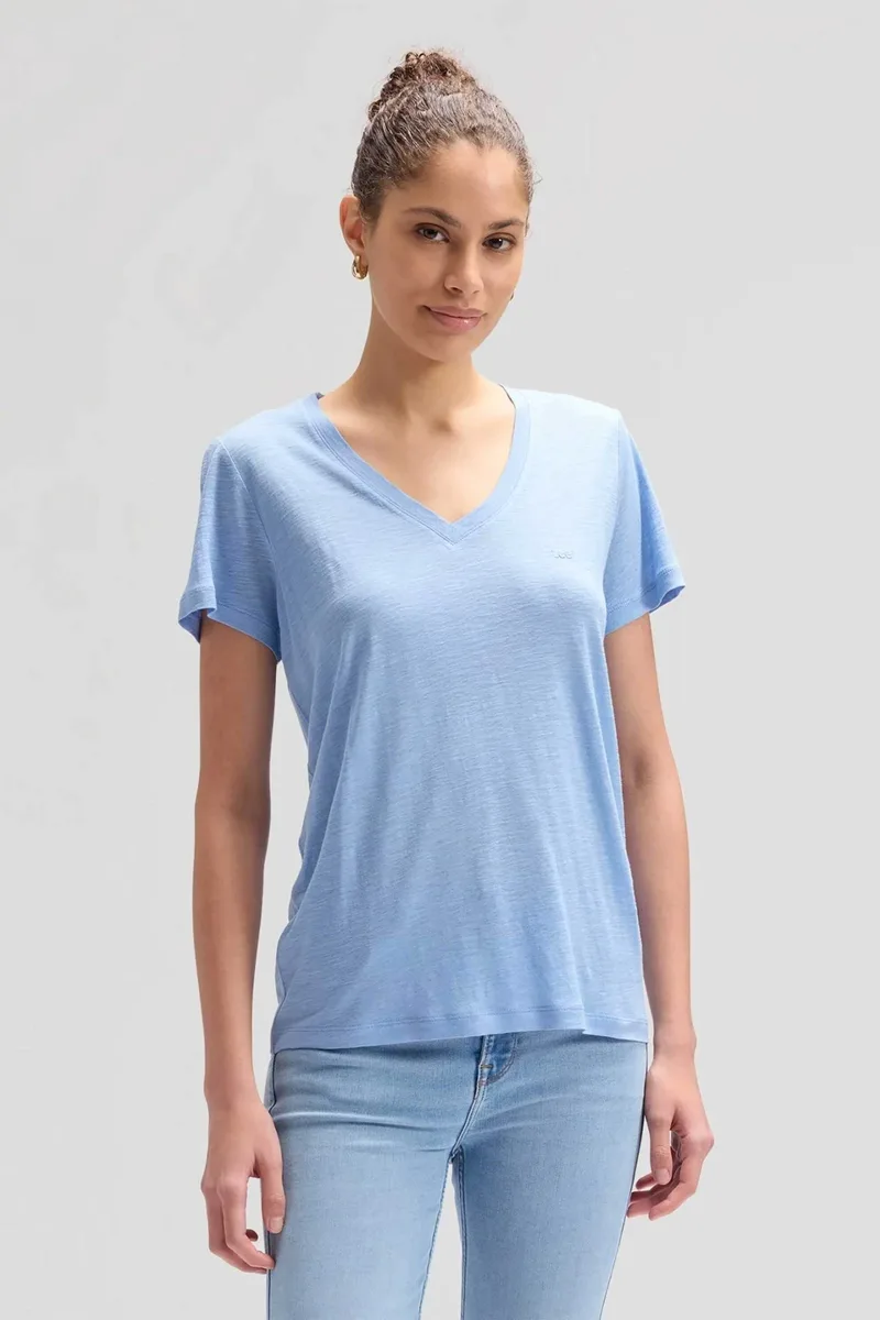 Lee® γυναικείο T-shirt μονόχρωμο Regular Fit - 112377023 Μπλε Ανοιχτό