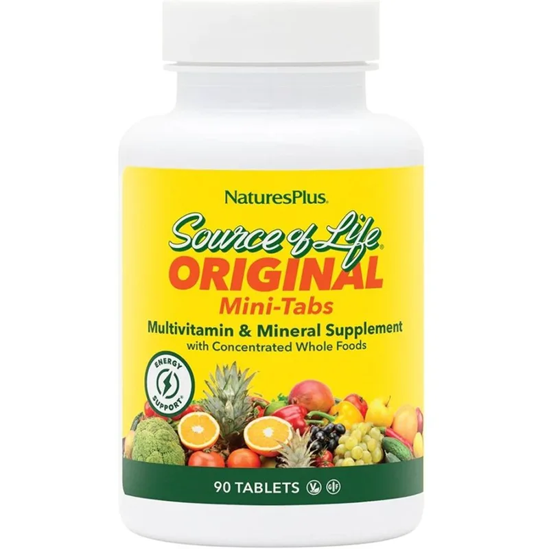 Natures Plus Source of Life Original Multi-Vitamin & Mineral Συμπλήρωμα Διατροφής Πολυβιταμινών, Μετάλλων & Ιχνοστοιχείων για Ενέργεια, Τόνωση, Ενίσχυση του Ανοσοποιητικού & Πνευματική Ευεξία 90 Mini.tabs