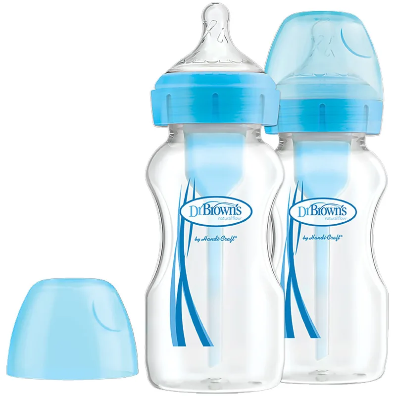 Dr. Brown’s Μπιμπερό Πλαστικό Options+ Anti-colic με Φαρδύ Λαιμό 0m+, 2x270ml, Κωδ WB92602 - Μπλε