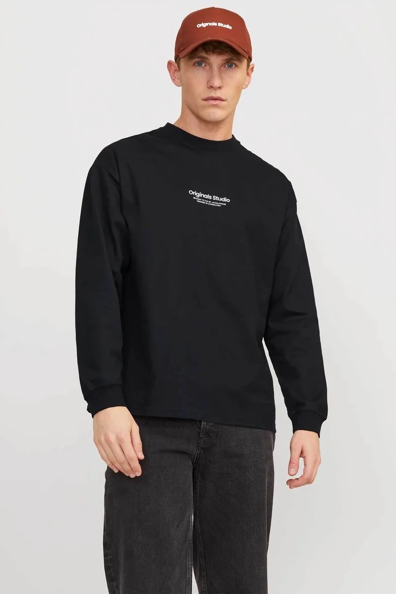 JACK & JONES ανδρική μακρυμάνικη μπλούζα με λογότυπο Regular Fit - 12251775 Μαύρο